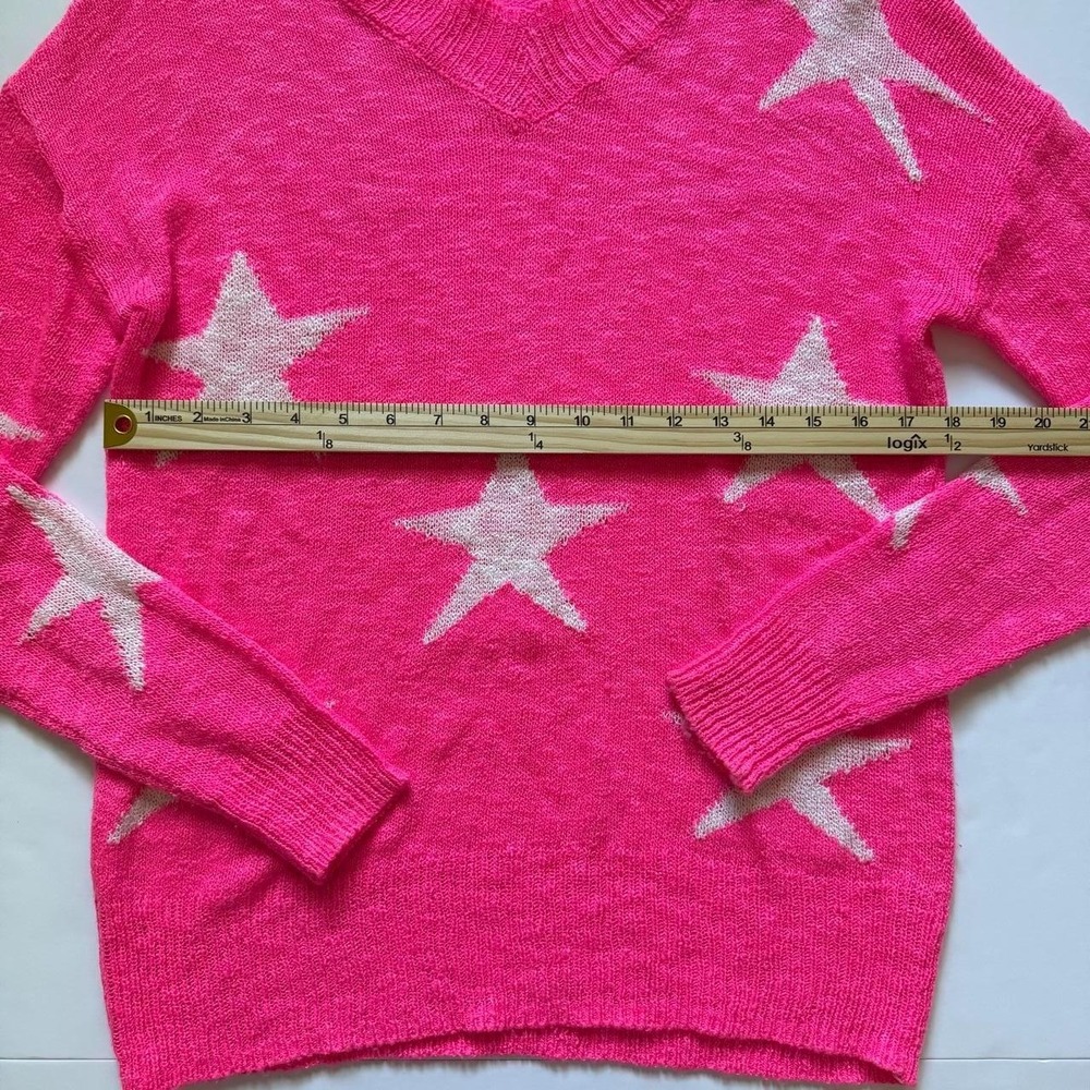 Unbranded Pink Star Print V-Neck Knit Sweater Womens Long Sleeve Top - Picture 3 of 5